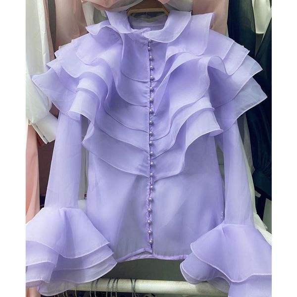 

western style falbala long sleeve shirt female design feeling super fairy niche snow spins unlined upper garment jacket, White