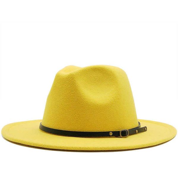

wide brim hats women fashion men wool felt hat formal party jazz trilby fedora with belt buckle yellow orange panama cap, Blue;gray
