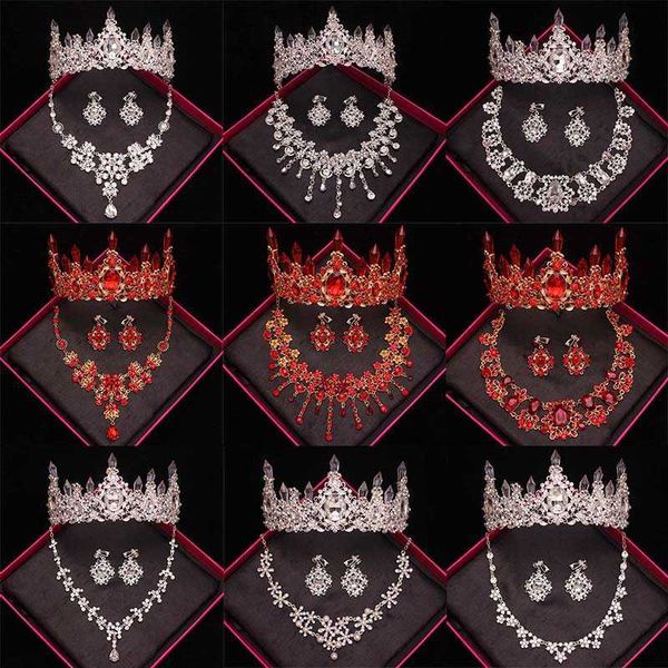 10 Стили Кристалл Свадебные Изделия Серьги Tiaras Ожерелье Серьги Установленные Женщины Свадебные Обручальные Услуги Ювелирные Изделия Уетба для волос Невеста Орнаменты H1022