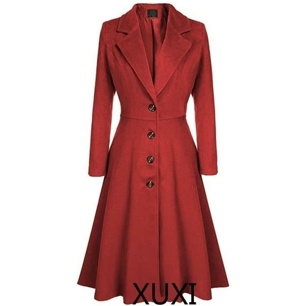 

xuxi elegant women mix warm winter mix long coat neck back coat a breast woman office work swing female overcoat manteau fz764 y201006, Black