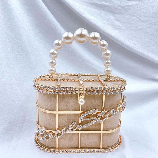 

evening bags luxury wedding clutch bag elegant bucket diamond hollow out metal cage handbag party purse high quality