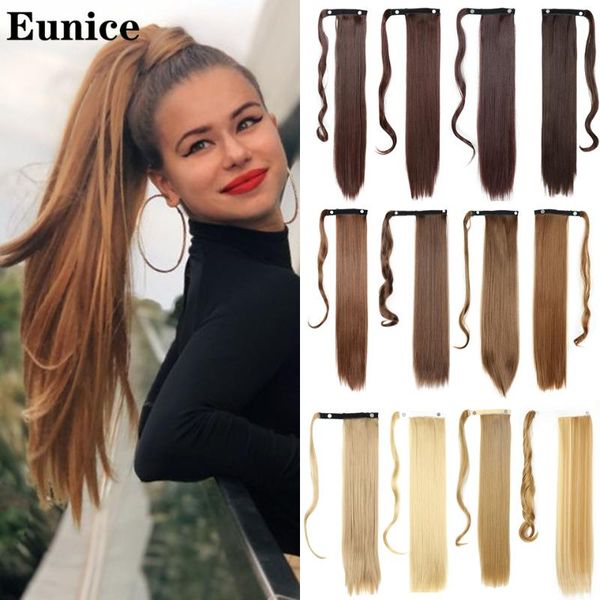 

synthetic wigs long straight ponytail wrap around clip in hair natural hairpiece headwear brown gray 613, Black