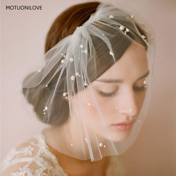 

bridal veils white tulle blusher veil pearls elegant wedding accessories for bride girls one layer beaded womens voile mariage, Black