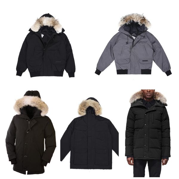 

(eu vat) new canada men winter down jackets thicken wolf fur fluffy hooded zippers coat manteau outdoor clssic good quality male windproof w, Black