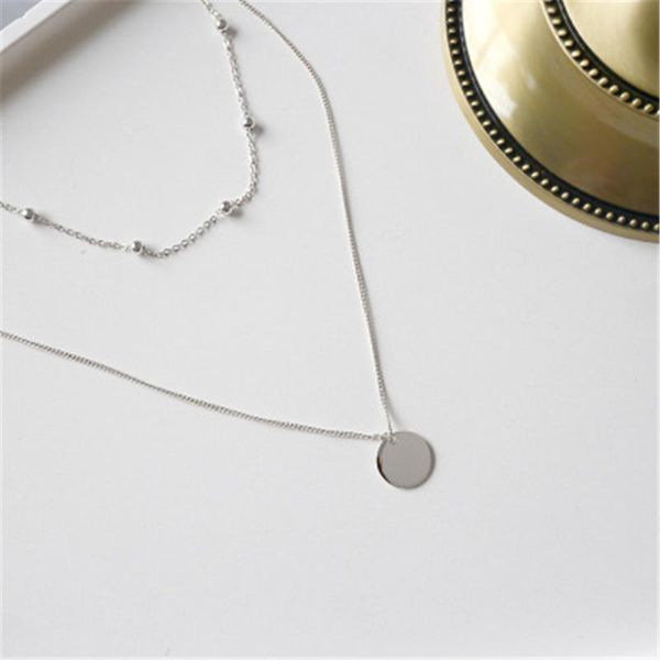 

chains 925 sterling silver gold round pendant chain chocker women double necklace simple 2021 fashion luxury jewelry