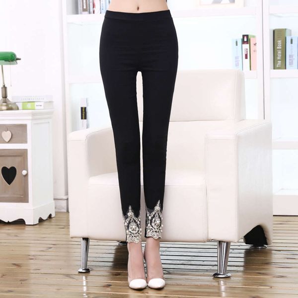 

body sculpting lace 2020 hand-made spring and thin autumn underpants wear beaded pants pencil black leggings o, Gray