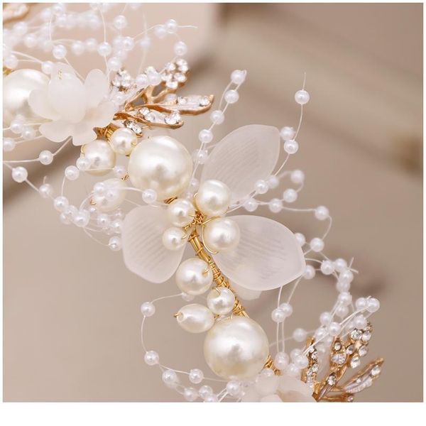 

luxurious gold pearl rhinestone hair jewelry for women handmade tiara bridal hair bands wedding hair accessories gift he qylklj