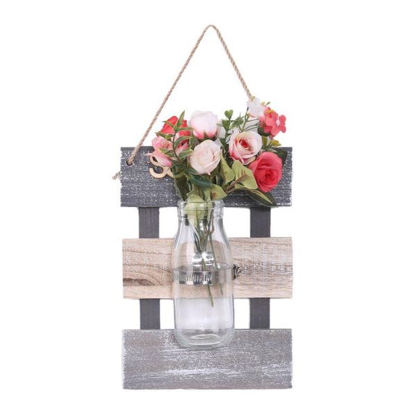 

pastoral wooden wall hanging flower pot hydroponic glass vase plant floral arrangement vase home decor