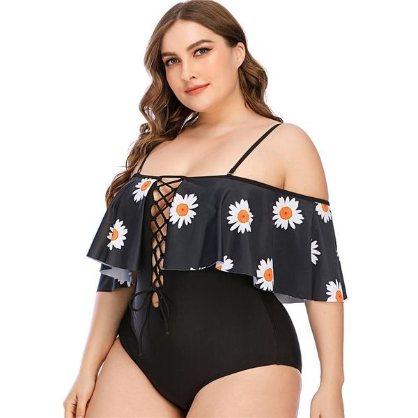 

new 2021 one piece swimsuits swimwear women plus size 5xl swimwear ruffle printed swimming bathing suit bodysuit