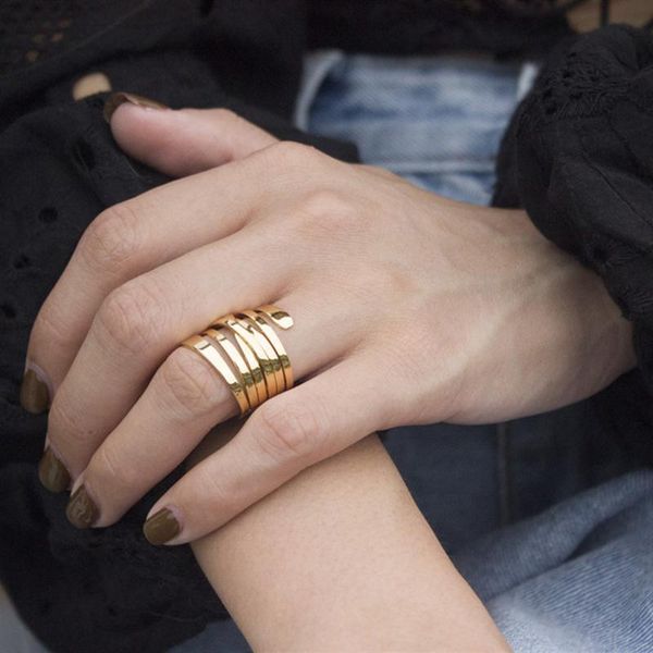 

cluster rings peri'sbox multi layered wrapped spiral geometric brass gold for women circle polished statement 2021 fashion, Golden;silver