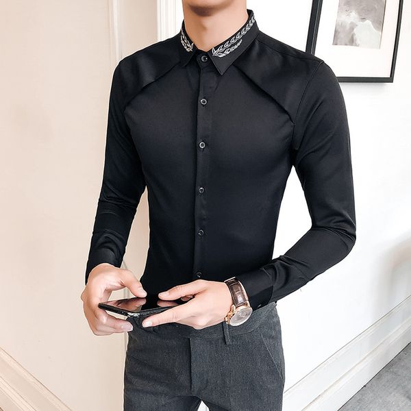 

embroidered shirt of long-sleeve dressed as casual fashion fine clothing men's social affairs shirts moju, White;black