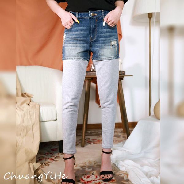 

women's jeans women pencil pants spliced trousers, Blue