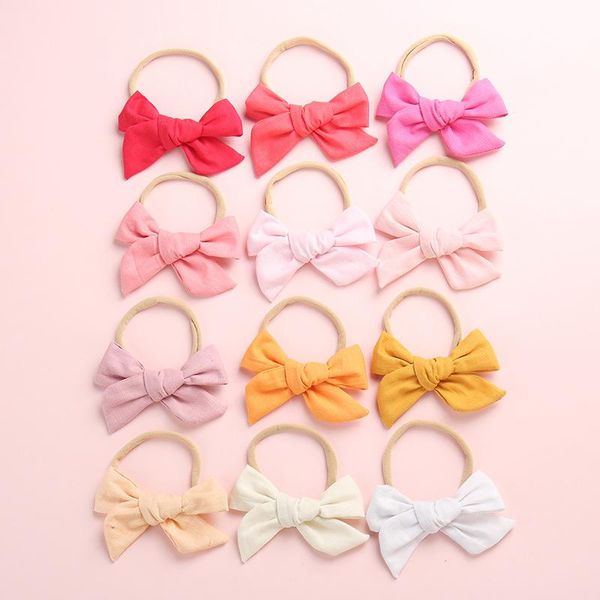 

hair accessories 1pc solid bamboo cotton bows for baby girls ponytail holder bands elastic rope handmade headband soft, Slivery;white