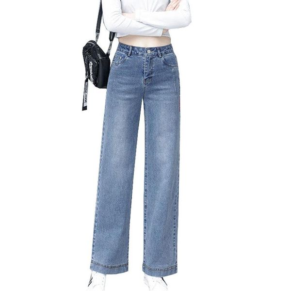 

women's jeans high waisted straight-leg pants women 2021spring autumn trousers lady loose all-match slim denim wide-leg trend ok1119, Blue
