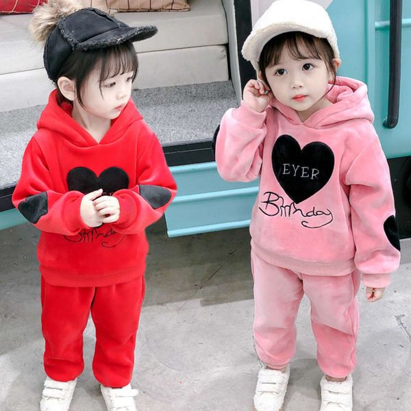 

plush golden winter velvet suit children's clothing girl's autumn new foreign style boy's baby sports two piece set, White