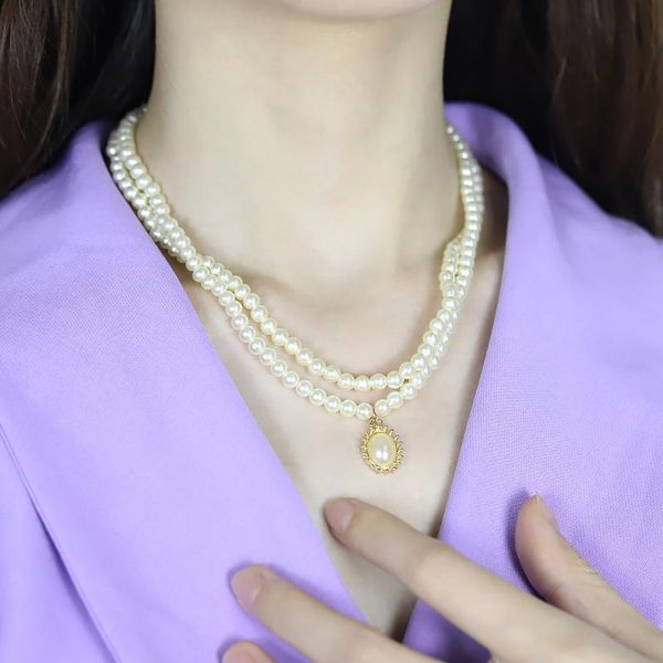 

pendant necklaces vintage baroque elegant white imitation pearl choker necklace big round wedding for women charm fashion jewelry, Silver