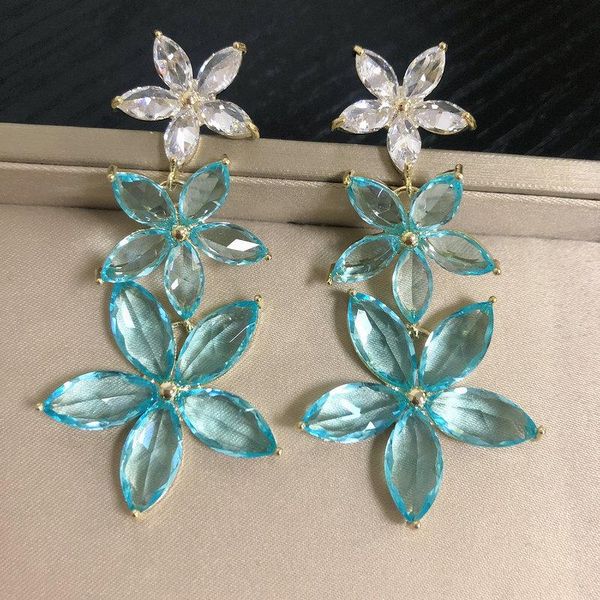 

hoop & huggie bilincolor fashion crystal candy blue zircon summer flower earring for women, Golden;silver