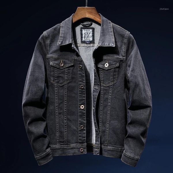 

men's jackets 2021 autumn classic style black elasticity denim jacket fashion casual cotton jeans coat male brand clothes, Black;brown