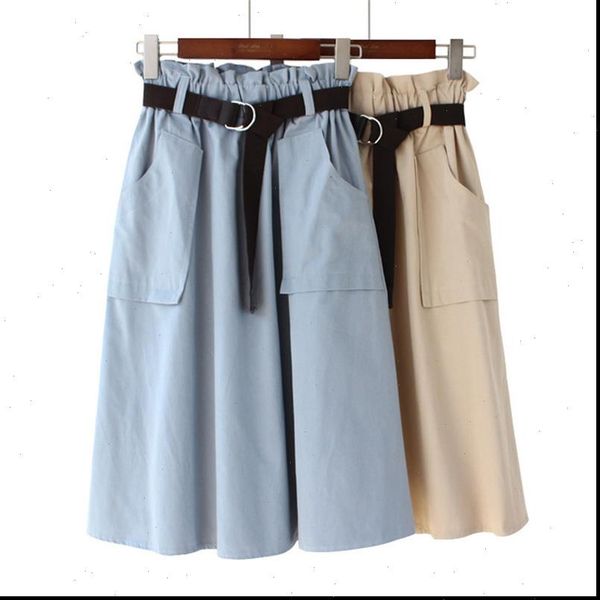 

2021 summer cotton bud skirt office lady belt high waist pockets skirts woman korean fashion streetwear, Black