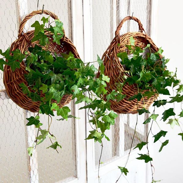 

storage baskets hand made rattan vase eco-friendly wall hanging container basket wicker nest flower pot home decoration
