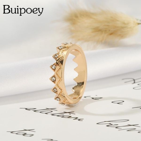

wedding rings buipoey fashion shiny crystal golden crown for women men couple friendship stackable ring engagement jewelry gift, Slivery;golden