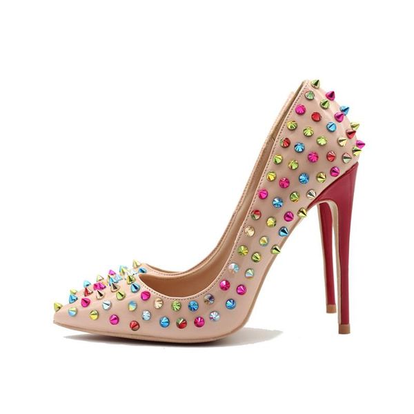 

dress shoes 2021 women spikes nude patent leather poined toe stiletto high heel pump high-heeled wedding 12cm 10cm, Black
