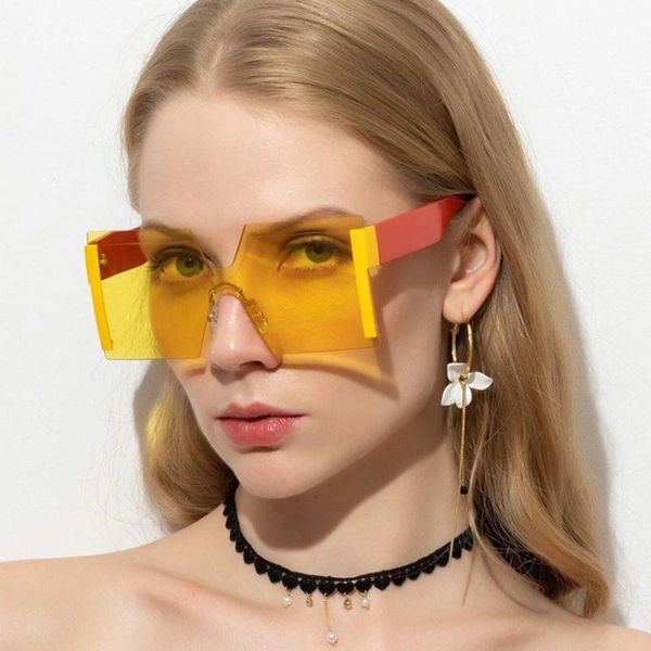 

sunglasses fashion rimless square women 2021 mirror pink shades men trend female eyewear glasses oculos, White;black