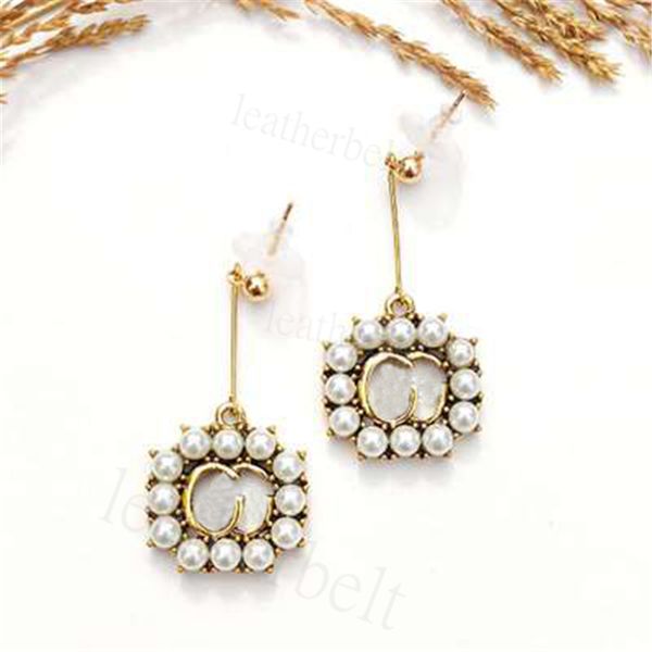 

classic pearl pendant earrings gold letter earrings charm designer women party ear jewelry with box, Golden