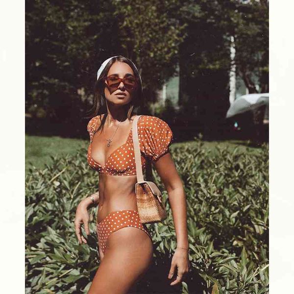 

orange two piece bathing suit low waist suit female swimming for women halter bikinis short sleeve wave set, White;black