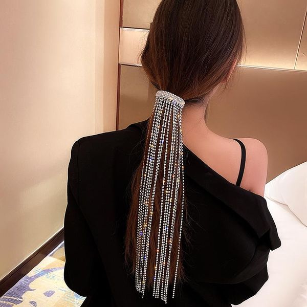 

hair clips & barrettes exaggeration bling crystal rhinestones long chain tassel hairwear delicate party gifts clip hairpin for women girl je, Golden;silver