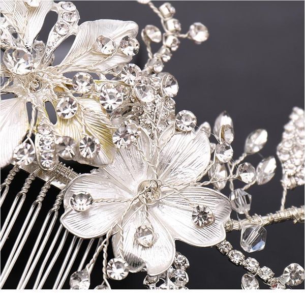 

wedding hair comb silver color crystal tiara handmade bride headdress flower hair jewelry princess headband bride h qyldqc