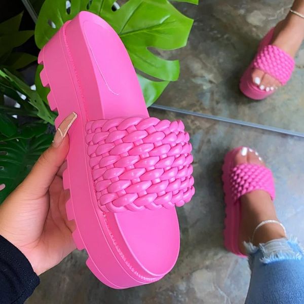 

slippers summer women sandals fashion solid color open toe woven shoes heels thick outdoor beach women's sandalias, Black