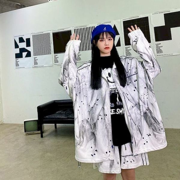 

white hip hop punk two pieces female ensemble jacket and short streetwear pants of women outfits preppy spring matching sets pqcq, Gray