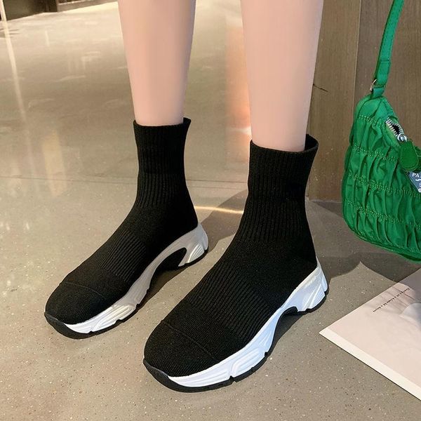 

boots 2021 autumn socks women high-knit shoes joker casual sneakers, Black