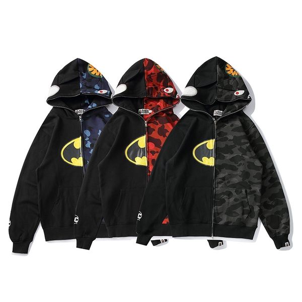 

chao brand shark camouflage zipper sweater youth men's and women's fashion personality hoodie street hip hop student coat, Black
