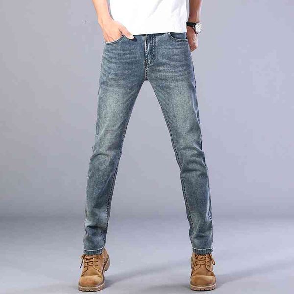 

men's jeans sulee brand business straight stretch fashion casual classic style cotton denim 5wks, Blue