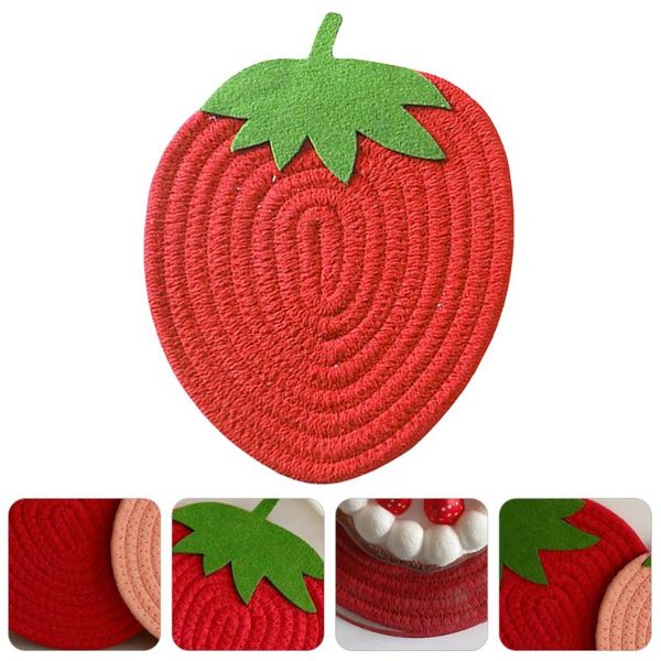 

1pc strawberry shape cup bowl mat heat-resistant place mat woven cotton