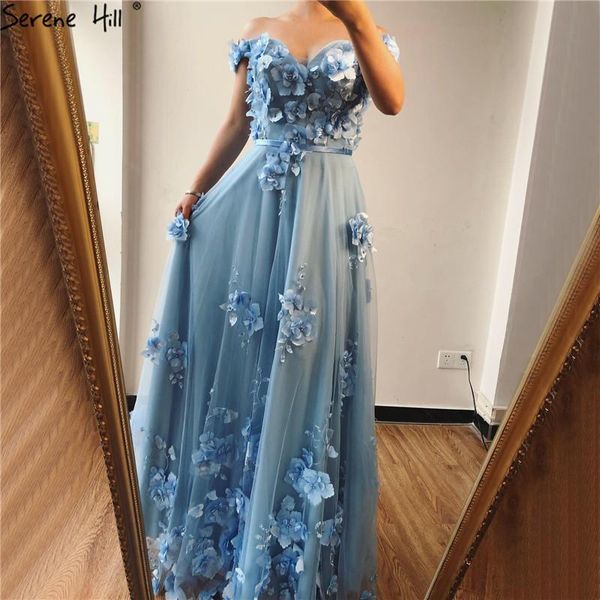 

party dresses blue off shoulder handmade flowers evening pearls sleeveless a-line gowns 2021 serene hill la70189, White;black