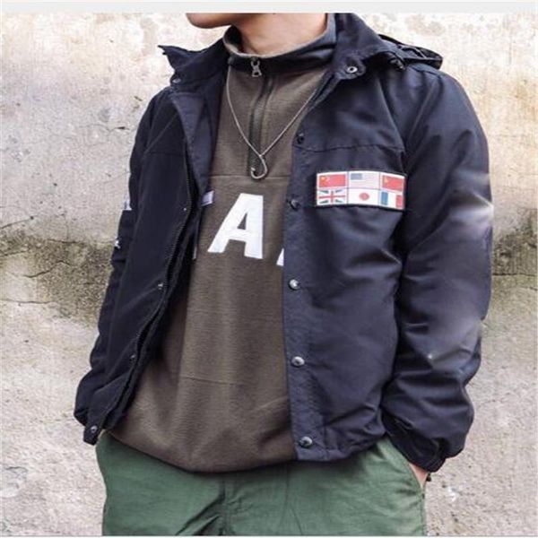 

men spring autumn jacket hooded clothing jacket fashion stylist stitching map world mens outwear women coat stylist ublwe, Black