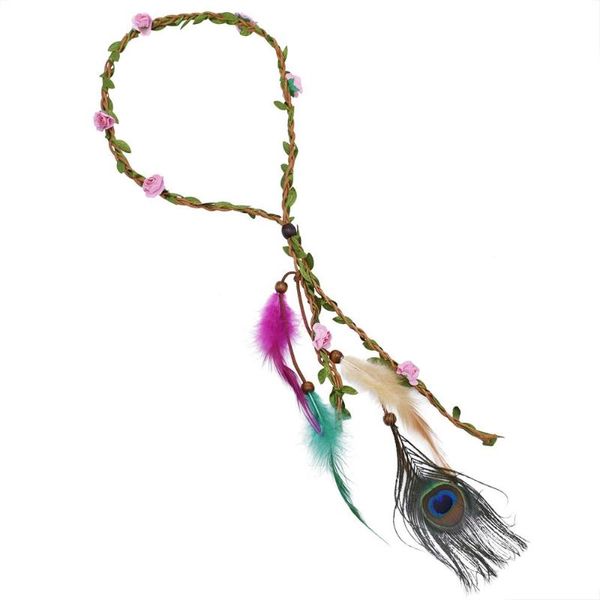 Clipes de cabelo barretas lindas faixas de flores de penas étnicas de pavão para mulheres acessórios tribais ciganos boêmios