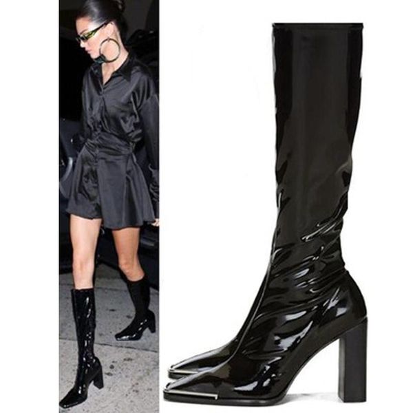 

boots siddons fashion suede metal studs women ankle square toe side zipper ladies runway shoes high heel boot, Black