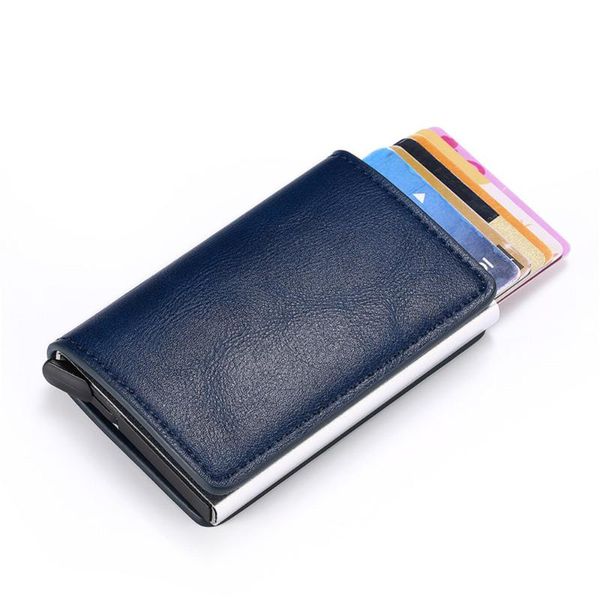 

card holders holder wallet men women metal rfid vintage aluminium bag mini pu leather bank cardholder case blocking purse, Brown;gray