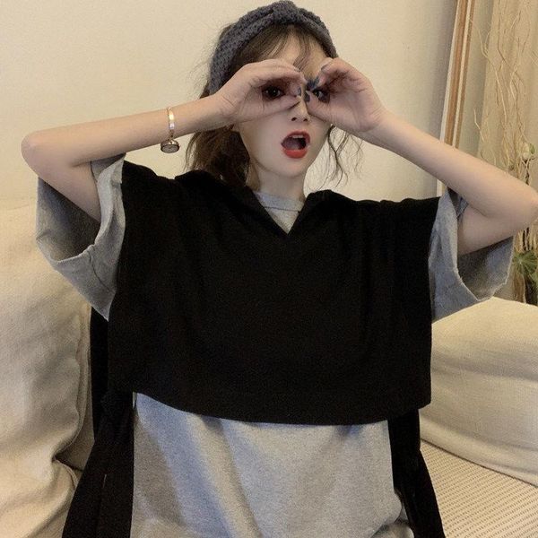 

women's t-shirt two piece short sleeve vest with cotton collar bandage for female students in summer 2021 1[delivery within 7 days], White