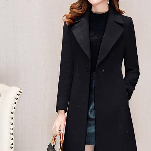 

2021 new women outerwear autumn winter clothing fashion warm woolen blends slim female elegant double breasted woolen coat j30, Black