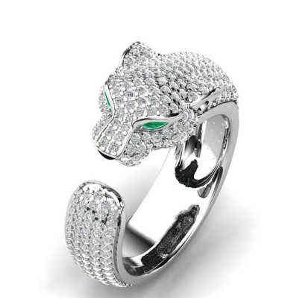 

luxury leopard head green eyes zircon ring wedding for women micro-inlaid jewelry engagement bijoux gift, Silver
