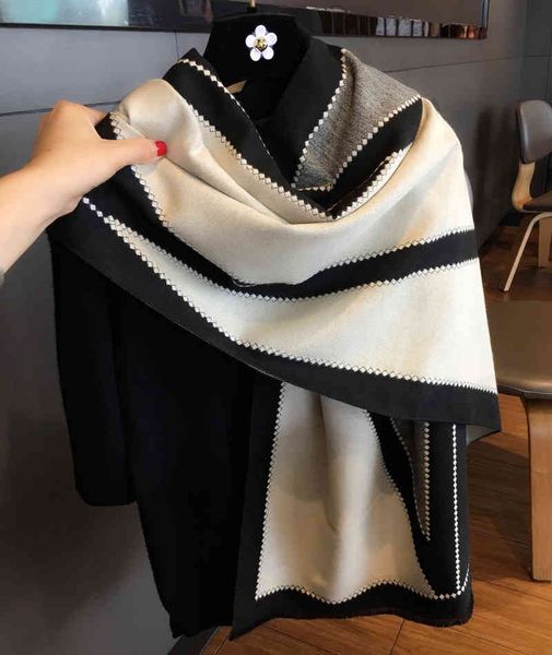 

design atmospheric simplicity autumn and warm scarf women's summer office air conditioning room shawl dual-purpose korean version versa, Blue;gray
