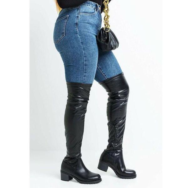 

boots doratasia big size 43 female zipper round toe med heel platform women's over the knee high trendy fashion shoes, Black