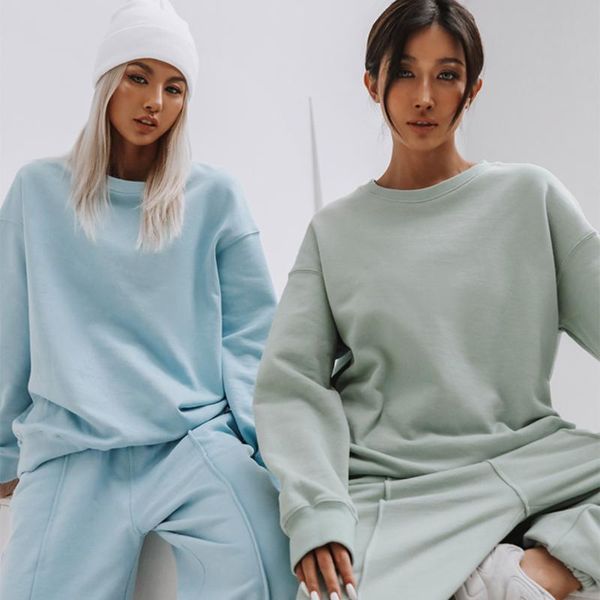 

women's two piece pants 2021 summer o-neck blended straight flat loose elastic waist solid casual pullover women suit, White