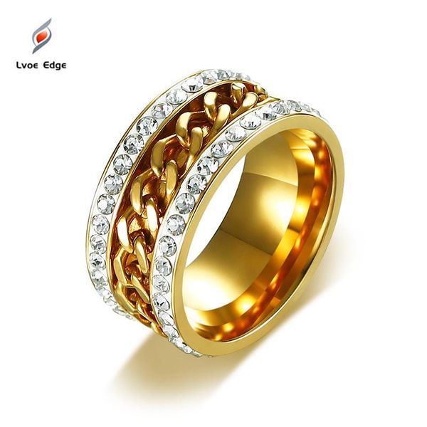 

wedding rings 2021 fashion gold color spinner for men women stylish crystal chain stainless steel jewelry bands ring, Slivery;golden