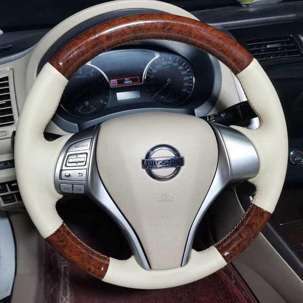 

steering wheel covers diy hand-stitched leather car cover for teana accessories